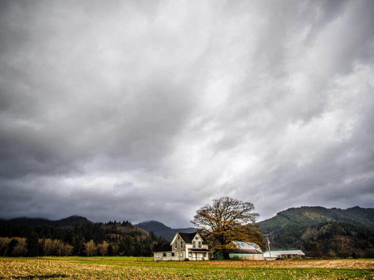 A home under overcast skies